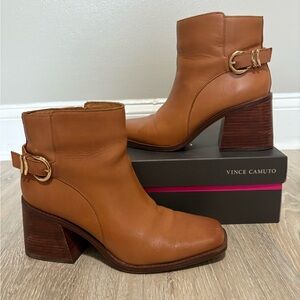 Vince Camuto Cognac Sameena Leather Ankle Booties